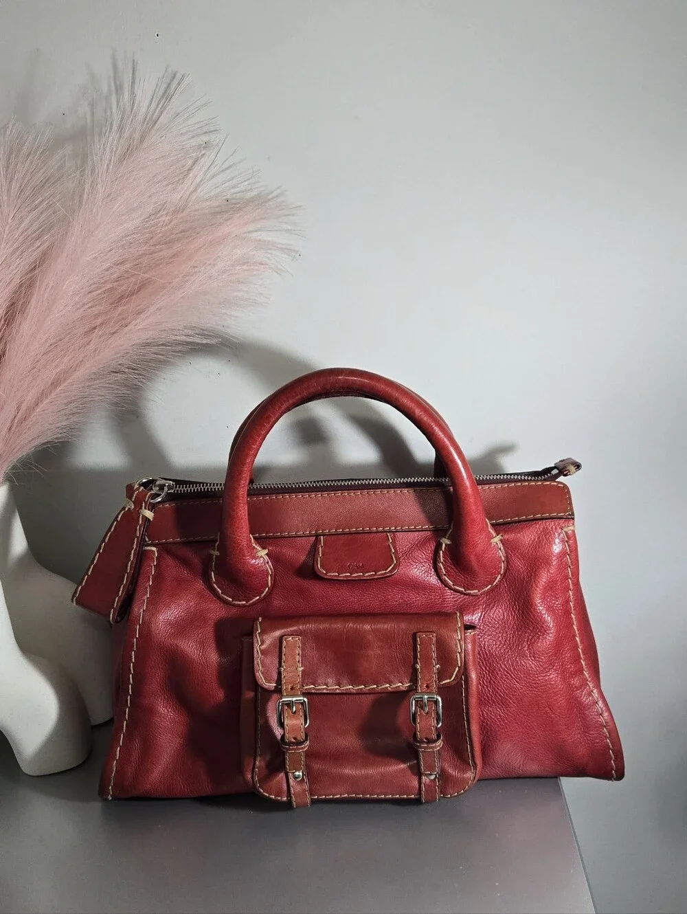 Vintage 2000s Chloé Red Leather Edith Satchel Handbag Y2K Made in Italy